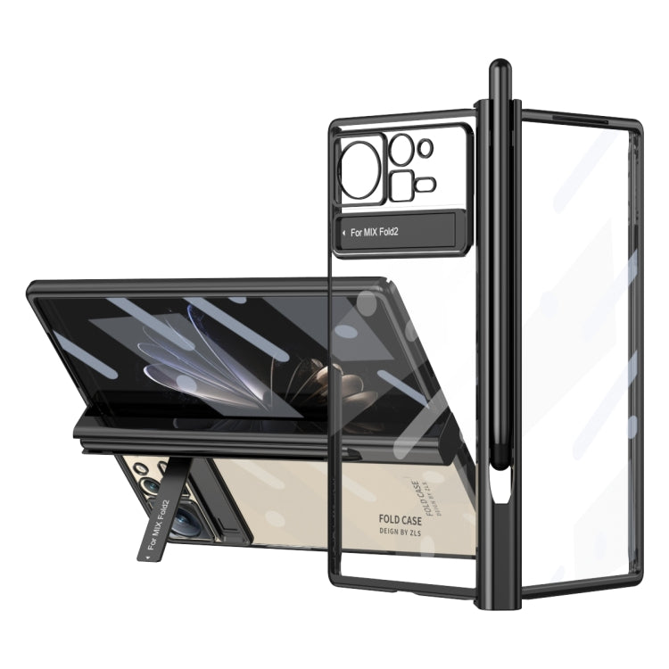 For Xiaomi Mix Fold 2 Electroplated Hinge Transparent Phone Case with Pen Slot(Black) - Xiaomi Cases by PMC TechLife | Online Shopping South Africa | PMC TechLife