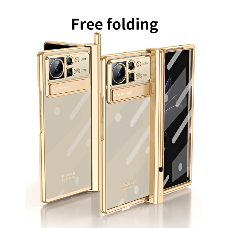 For Xiaomi Mix Fold 2 Electroplated Hinge Transparent Phone Case with Pen Slot(Rose Gold) - Xiaomi Cases by PMC TechLife | Online Shopping South Africa | PMC TechLife