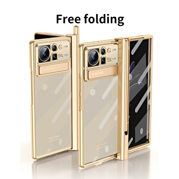 For Xiaomi Mix Fold 2 Electroplated Hinge Transparent Phone Case with Pen Slot(Blue)