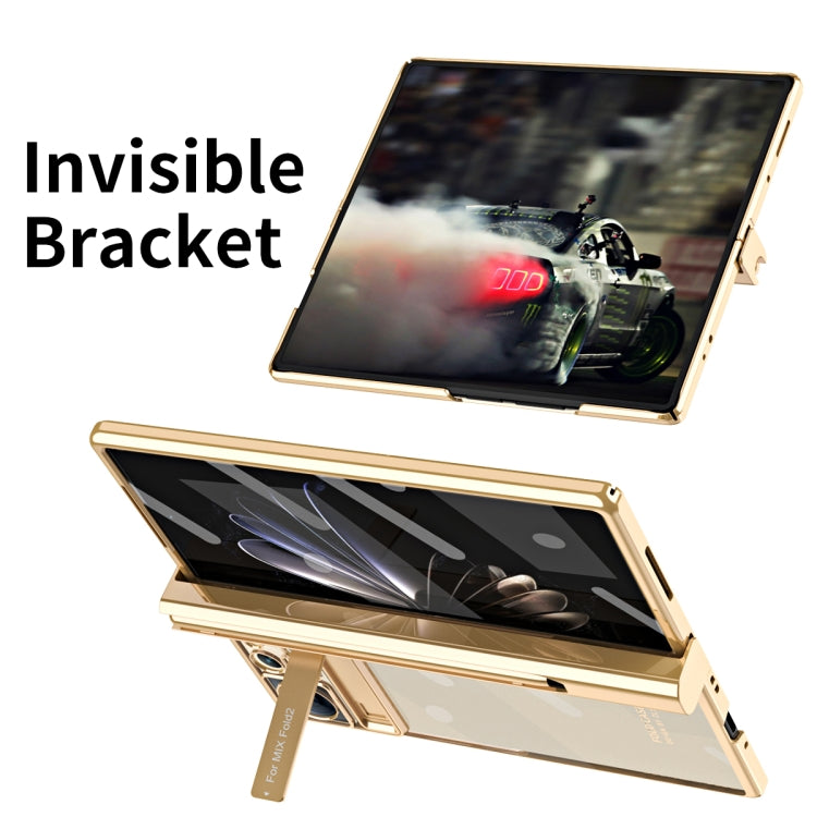 For Xiaomi Mix Fold 2 Electroplated Hinge Transparent Phone Case with Pen Slot(Rose Gold) - Xiaomi Cases by PMC TechLife | Online Shopping South Africa | PMC TechLife
