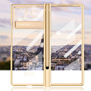 For Xiaomi Mix Fold 2 Electroplated Hinge Transparent Phone Case with Pen Slot(Rose Gold)