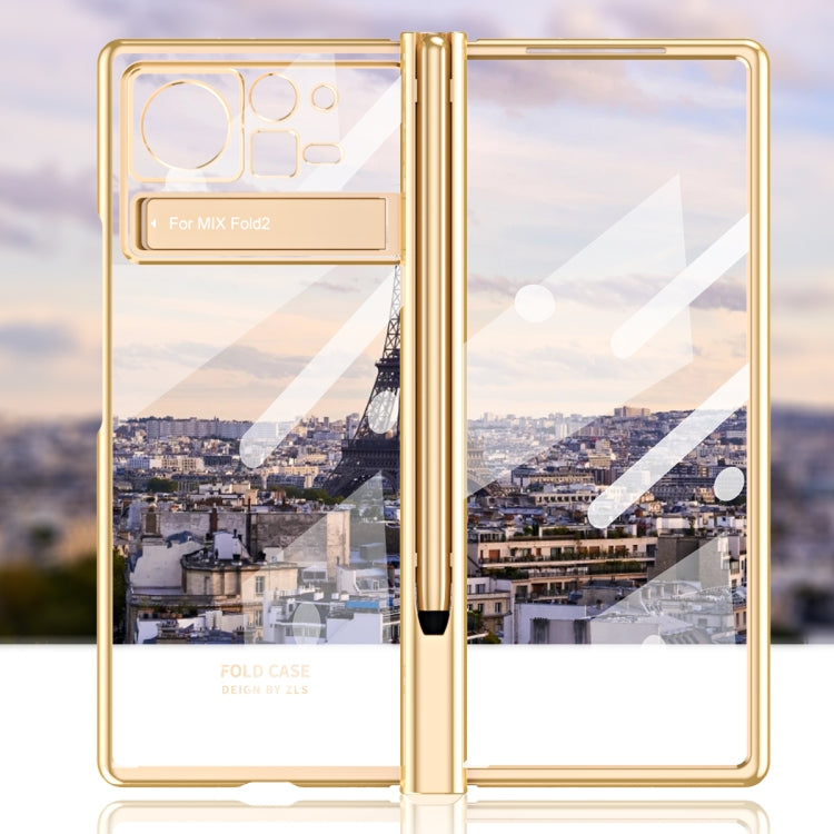 For Xiaomi Mix Fold 2 Electroplated Hinge Transparent Phone Case with Pen Slot(Dark Green)