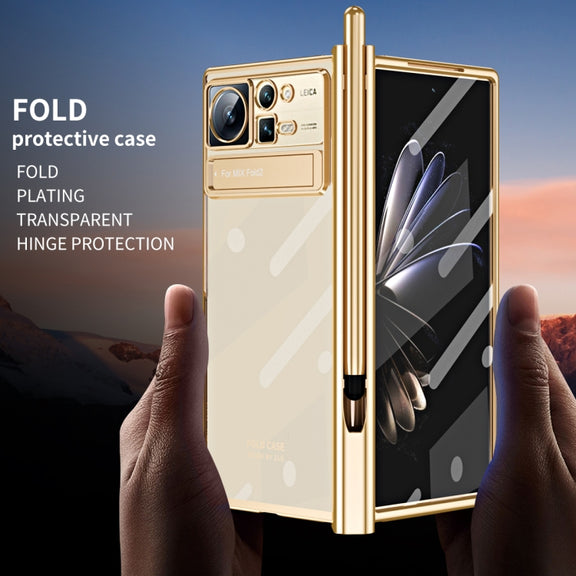 For Xiaomi Mix Fold 2 Electroplated Hinge Transparent Phone Case with Pen Slot(Black)