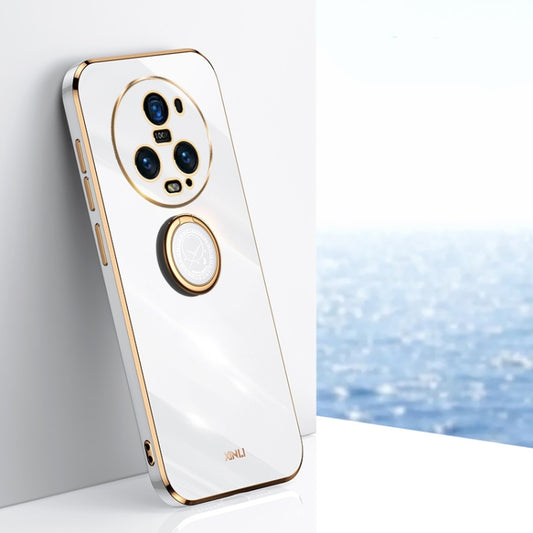 For Honor Magic5 Pro 5G XINLI Straight Edge 6D Electroplate TPU Phone Case with Ring Holder(White) - Honor Cases by XINLI | Online Shopping South Africa | PMC Jewellery | Buy Now Pay Later Mobicred