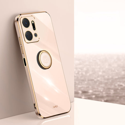 For Honor X7a 2023 XINLI Straight Edge 6D Electroplate TPU Phone Case with Ring Holder(Pink) - free shipping - PMC Jewellery - Order now!