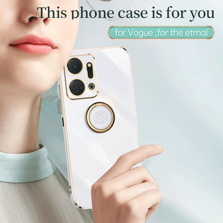 For Honor X7a 2023 XINLI Straight Edge 6D Electroplate TPU Phone Case with Ring Holder(White) - Honor Cases by XINLI | Online Shopping South Africa | PMC TechLife | Buy Now Pay Later Mobicred