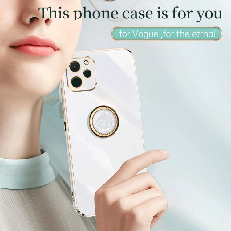 For Huawei nova Y61 XINLI Straight Edge 6D Electroplate TPU Phone Case with Ring Holder(Pink) - Huawei Cases by XINLI | Online Shopping South Africa | PMC TechLife | Buy Now Pay Later Mobicred