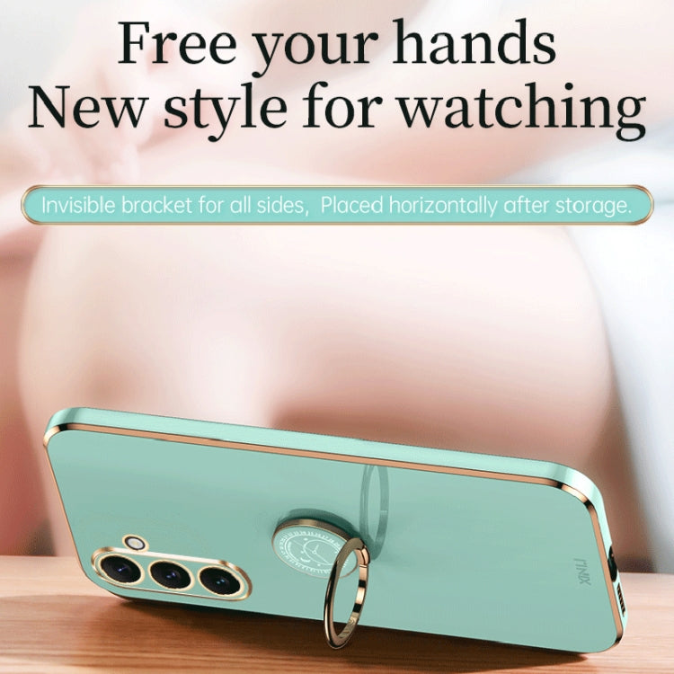 For Samsung Galaxy A24 4G XINLI Straight Edge 6D Electroplate TPU Phone Case with Ring Holder(Hawthorn Red)
