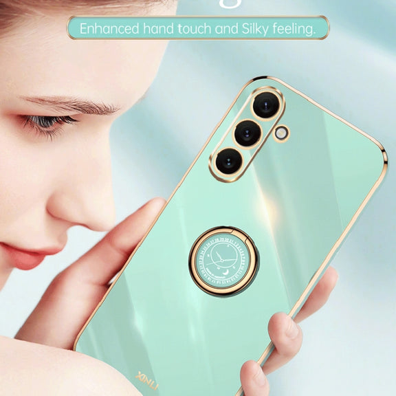 For Samsung Galaxy A24 4G XINLI Straight Edge 6D Electroplate TPU Phone Case with Ring Holder(Hawthorn Red)