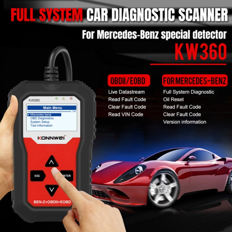 For Mercedes Benz KONNWE KW360 2.4 inch OBD2 Car Fault Detector - Code Readers & Scan Tools by KONNWEI | Online Shopping South Africa | PMC Jewellery | Buy Now Pay Later Mobicred