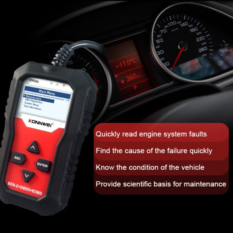 For Mercedes Benz KONNWE KW360 2.4 inch OBD2 Car Fault Detector - Code Readers & Scan Tools by KONNWEI | Online Shopping South Africa | PMC Jewellery | Buy Now Pay Later Mobicred
