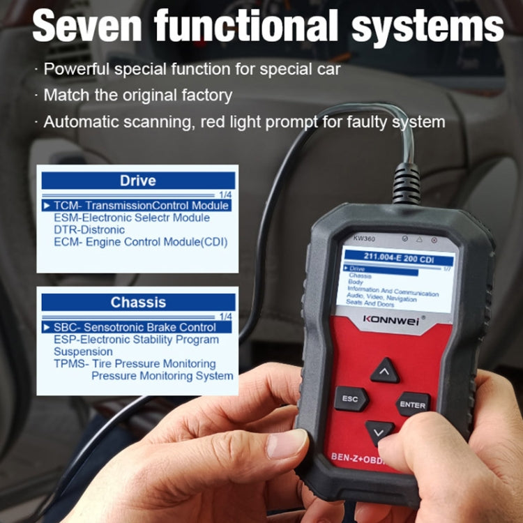 For Mercedes Benz KONNWE KW360 2.4 inch OBD2 Car Fault Detector - Code Readers & Scan Tools by KONNWEI | Online Shopping South Africa | PMC Jewellery | Buy Now Pay Later Mobicred
