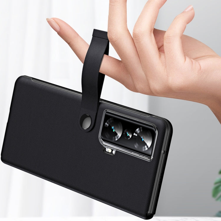 For Honor Magic Vs Side Window View Smart Litchi Pattern Leather Phone Case with Hand Strap(Blue) - free shipping - PMC TechLife - Order now!