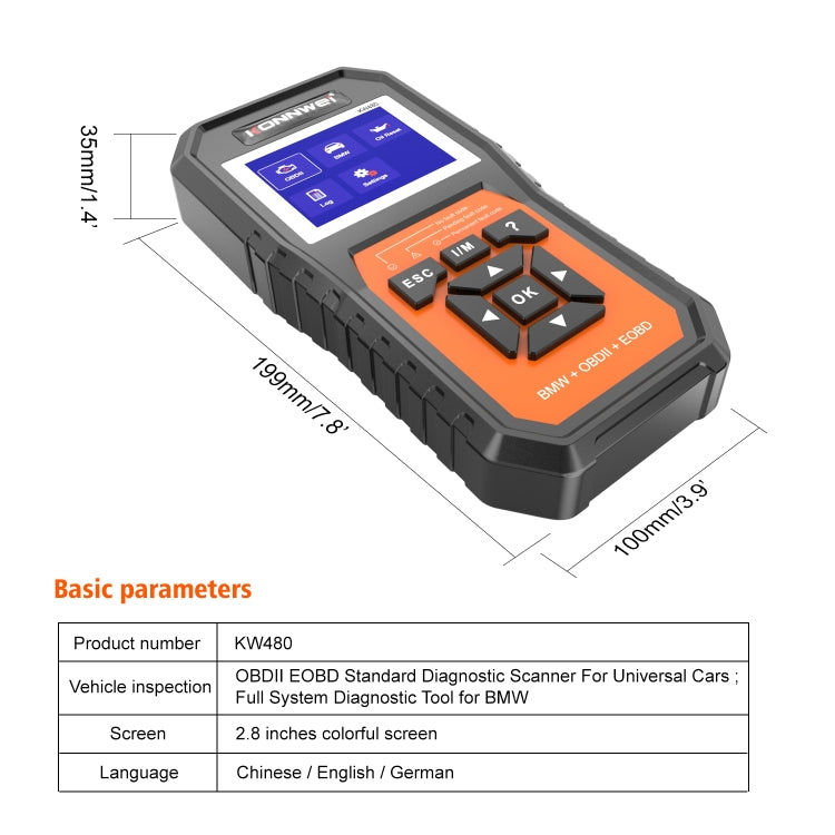 For BMW KONNWE KW480 2.8 inch Color Screen OBD2 Car Fault Detector - free shipping - PMC Jewellery - Order now!