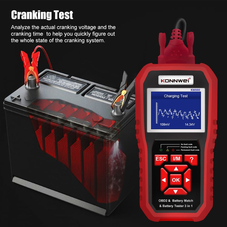 KONNWEI KW880 3 in 1 Car OBD2 Fault Diagnosis + Battery Tester + Battery Match Reset - free shipping - PMC TechLife - Order now!