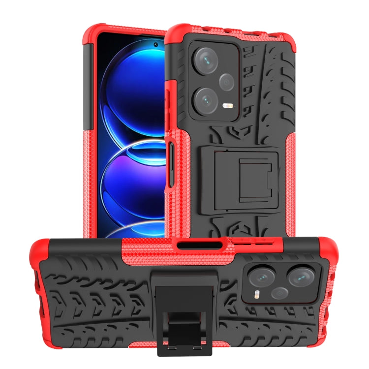 For Xiaomi Redmi Note 12 Pro+ 5G Tire Texture TPU + PC Phone Case with Holder(Red)