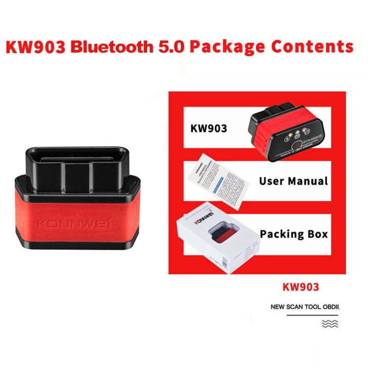 KONNWEI KW903 Bluetooth 5.0 OBD2 Car Fault Diagnostic Scan Tools Support IOS / Android(Black Red) - free shipping - PMC TechLife - Order now!