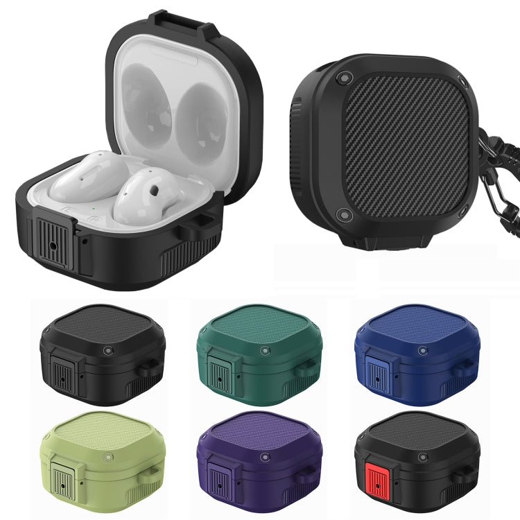 Wireless Earphones Silicone Case with Switch & Carabiner for Samsung Galaxy Buds Live / Buds2 / Buds Pro / Buds2 Pro(Dark Blue)