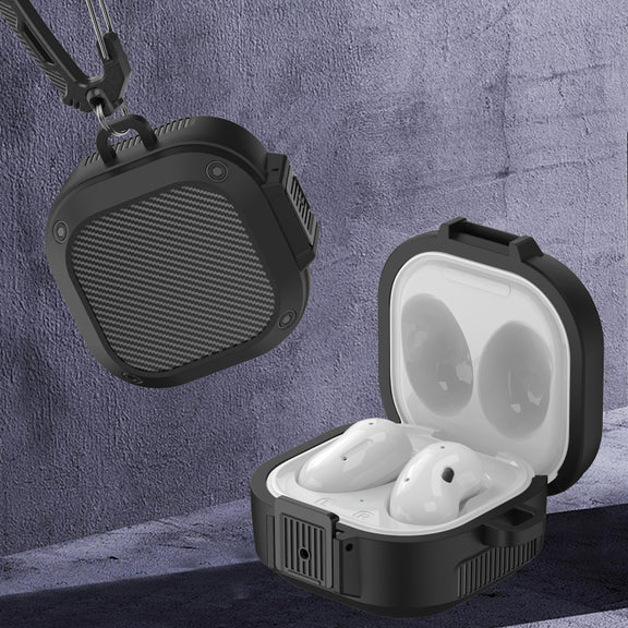 Wireless Earphones Silicone Case with Switch & Carabiner for Samsung Galaxy Buds Live / Buds2 / Buds Pro / Buds2 Pro(Black Red)