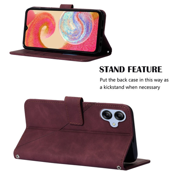 For Samsung Galaxy A04e Crossbody 3D Embossed Flip Leather Phone Case(Wine Red)