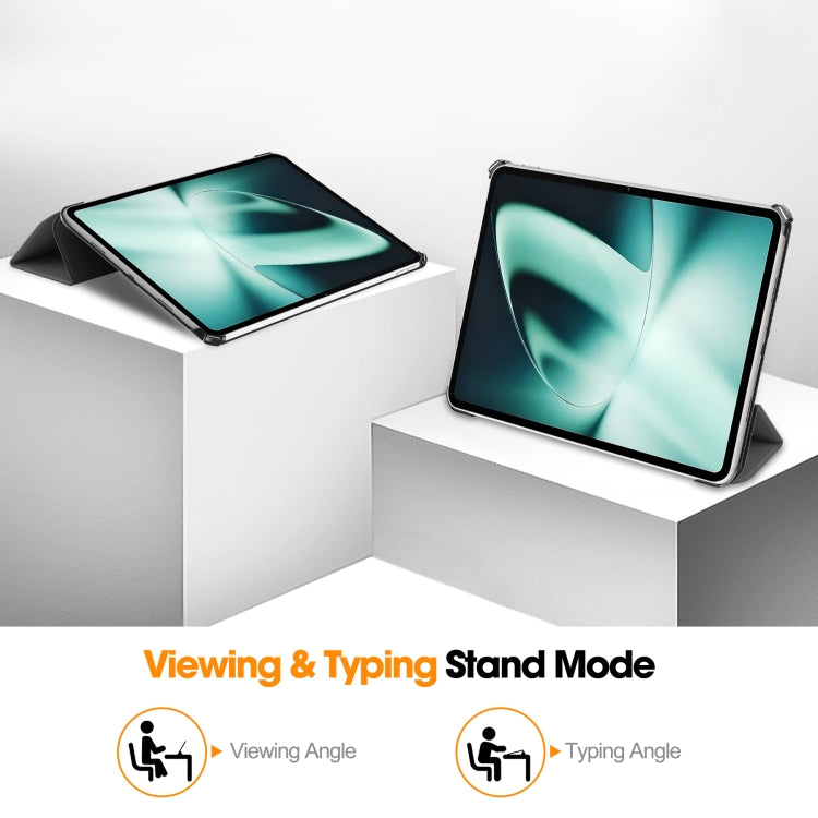 For OnePlus Pad Custer Pure Color 3-Fold Holder Smart Leather Tablet Case(Grey) - Others by PMC TechLife | Online Shopping South Africa | PMC TechLife