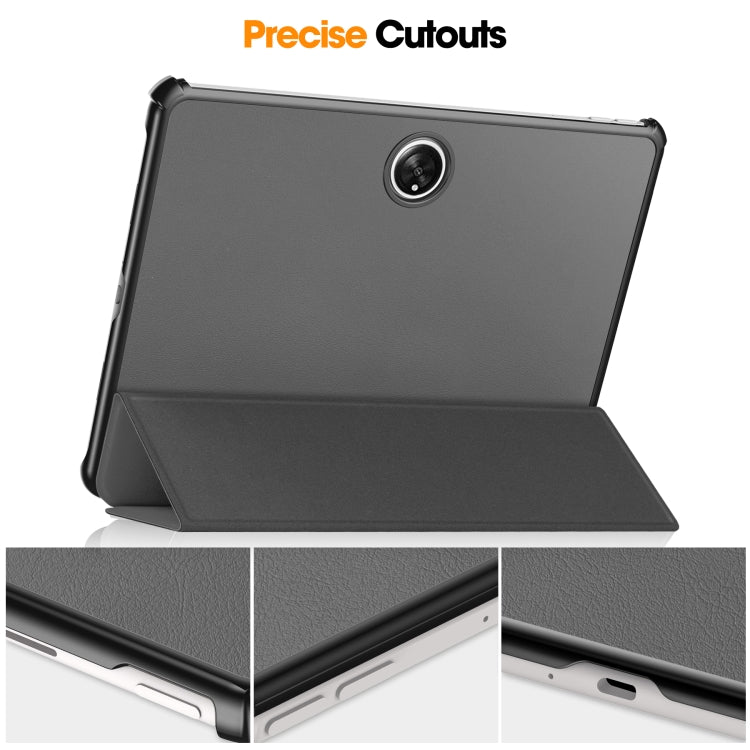 For OnePlus Pad Custer Pure Color 3-Fold Holder Smart Leather Tablet Case(Grey) - Others by PMC TechLife | Online Shopping South Africa | PMC TechLife
