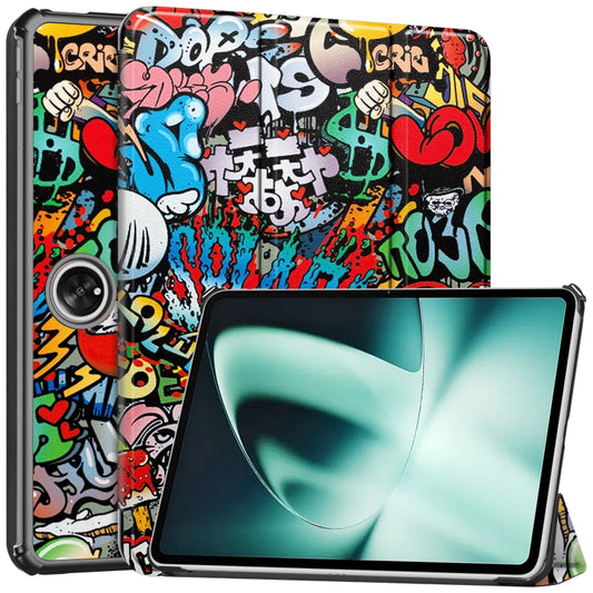 For OnePlus Pad Custer Painted 3-Fold Holder Smart Leather Tablet Case(Graffiti) - free shipping - PMC Jewellery - Order now!