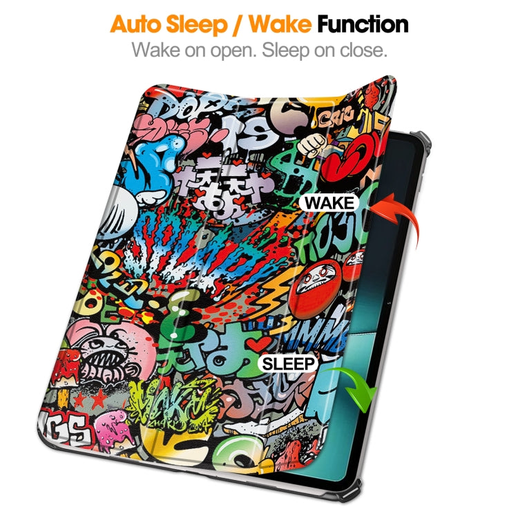 For OnePlus Pad Custer Painted 3-Fold Holder Smart Leather Tablet Case(Graffiti) - free shipping - PMC TechLife - Order now!