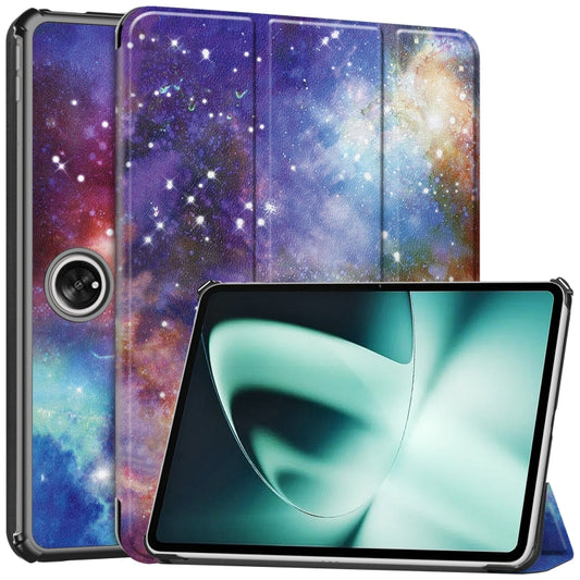 For OnePlus Pad Custer Painted 3-Fold Holder Smart Leather Tablet Case(Milky Way Nebula) - free shipping - PMC Jewellery - Order now!