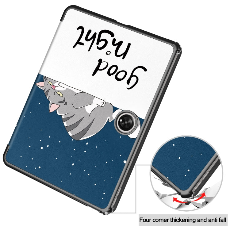 For OnePlus Pad Custer Painted 3-Fold Holder Smart Leather Tablet Case(Lazy Cat) - free shipping - PMC TechLife - Order now!