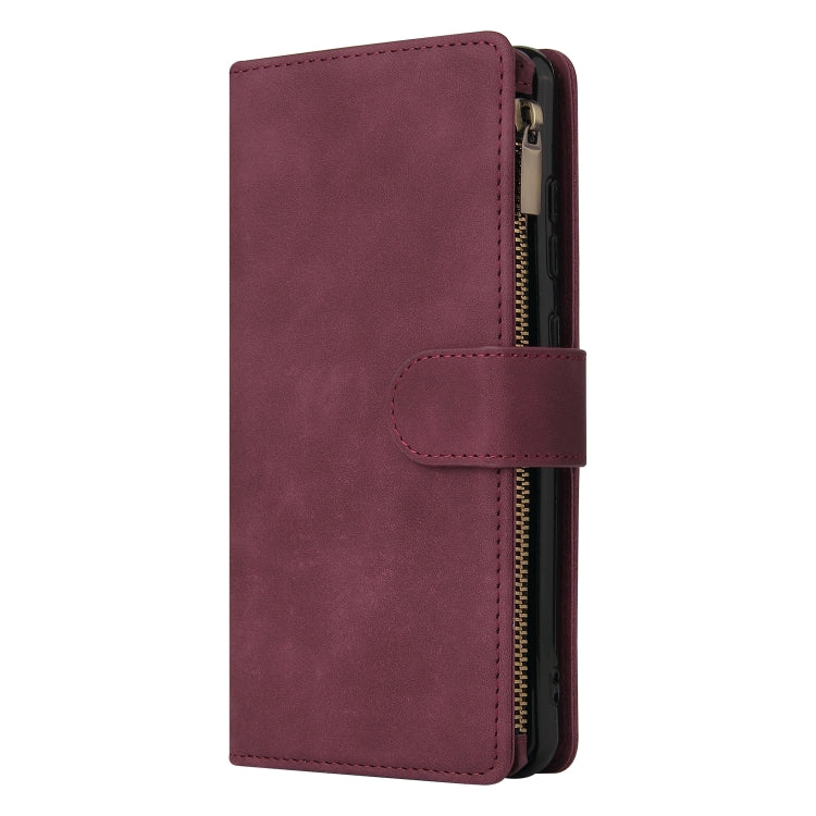 For Xiaomi Redmi Note 12 5G Global India / Poco X5 Multifunctional Multi-Card Wallet Phone Leather Case(Wine Red)