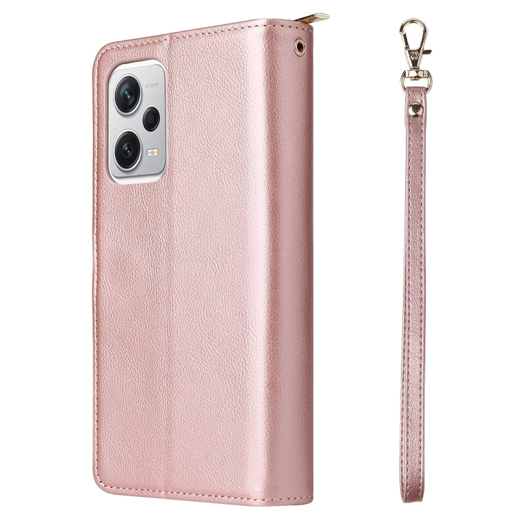For Xiaomi Redmi Note 12 5G Global / Poco X5 9 Card Slots Zipper Wallet Bag Leather Phone Case(Rose Gold) - free shipping - PMC TechLife - Order now!