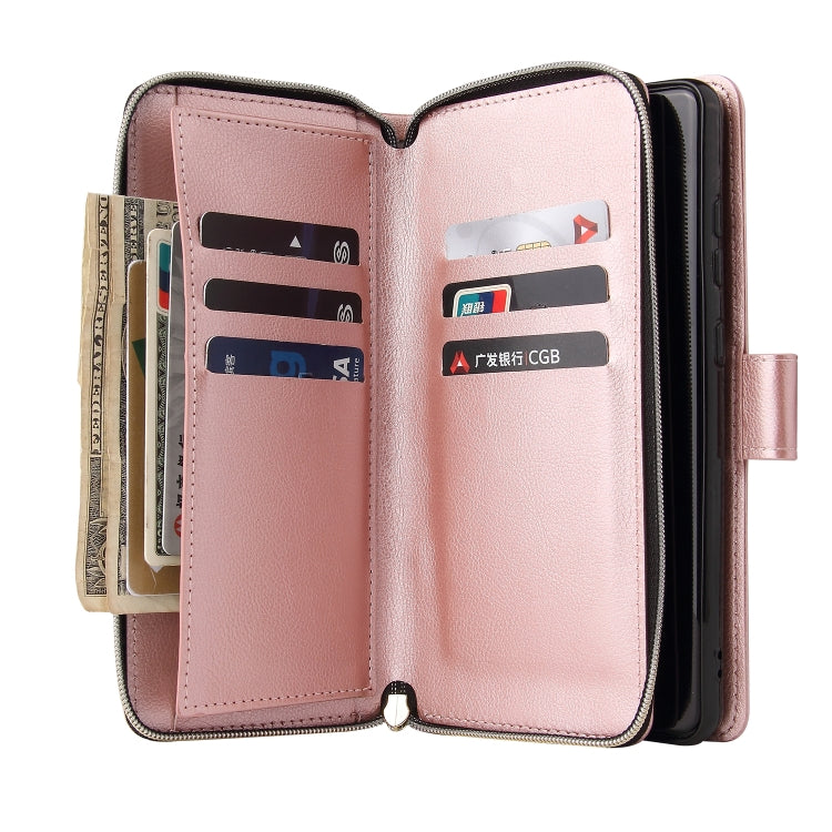 For Xiaomi Redmi Note 12 5G Global / Poco X5 9 Card Slots Zipper Wallet Bag Leather Phone Case(Rose Gold) - free shipping - PMC TechLife - Order now!
