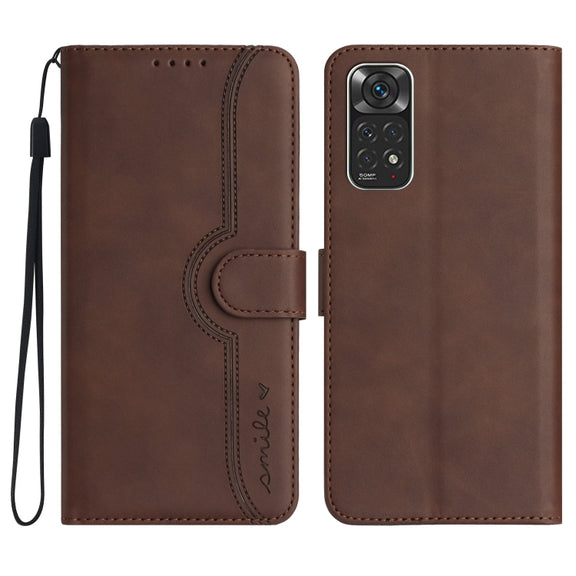 For Xiaomi Redmi Note 11 4G Global/Note 11S Heart Pattern Skin Feel Leather Phone Case(Brown)