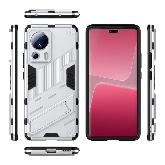 For Xiaomi 13 Lite Punk Armor 2 in 1 PC + TPU Shockproof Phone Case with Holder(White)
