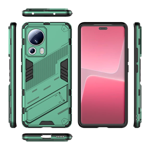 For Xiaomi 13 Lite Punk Armor 2 in 1 PC + TPU Shockproof Phone Case with Holder(Green)