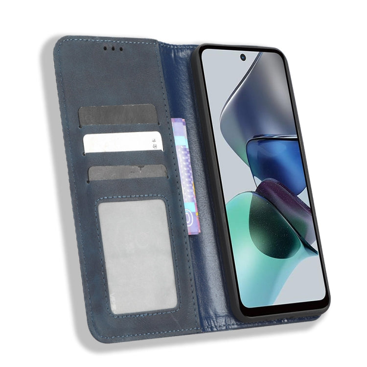 For Motorola Moto G13 / G23 4G Magnetic Buckle Retro Texture Leather Phone Case(Blue)
