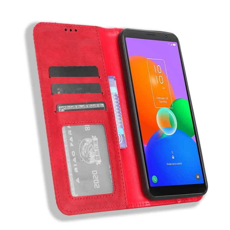 For TCL 403 Magnetic Buckle Retro Texture Leather Phone Case(Red) - free shipping - PMC TechLife - Order now!