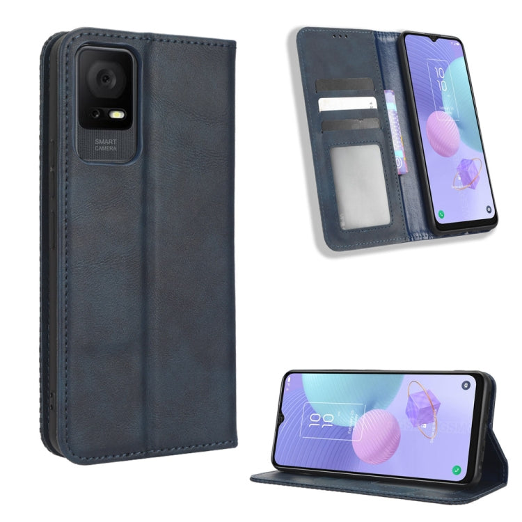For TCL 408 Magnetic Buckle Retro Texture Leather Phone Case(Blue) - free shipping - PMC TechLife - Order now!