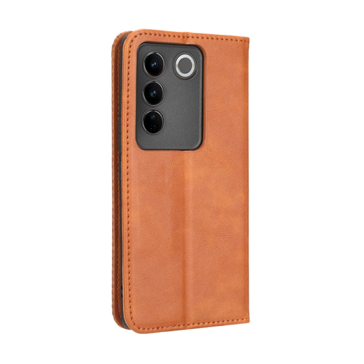 For vivo V27 / V27 Pro / S16 / S16 Pro Magnetic Buckle Retro Texture Leather Phone Case(Brown) - free shipping - PMC TechLife - Order now!