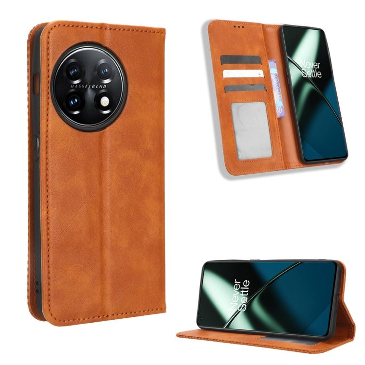 For OnePlus 11R / Ace 2 Magnetic Buckle Retro Texture Leather Phone Case(Brown) - free shipping - PMC Jewellery - Order now!