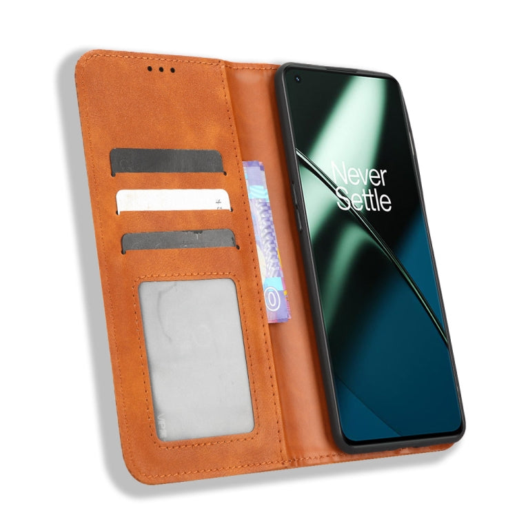 For OnePlus 11R / Ace 2 Magnetic Buckle Retro Texture Leather Phone Case(Brown) - free shipping - PMC Jewellery - Order now!