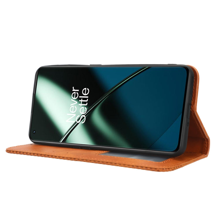 For OnePlus 11R / Ace 2 Magnetic Buckle Retro Texture Leather Phone Case(Brown) - free shipping - PMC Jewellery - Order now!