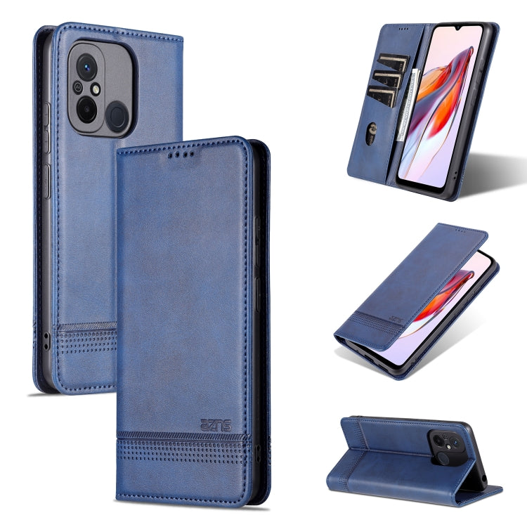 For Xiaomi Redmi 12C / Redmi 11A / Poco C55 AZNS Magnetic Calf Texture Flip Leather Phone Case(Dark Blue) - free shipping - PMC TechLife - Order now!