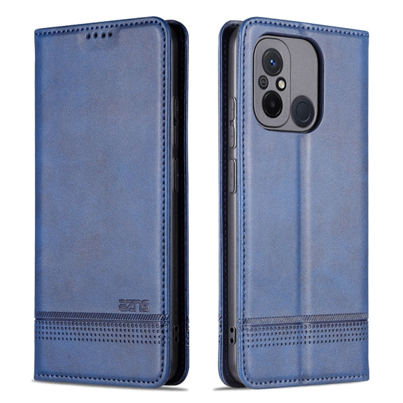 For Xiaomi Redmi 12C / Redmi 11A / Poco C55 AZNS Magnetic Calf Texture Flip Leather Phone Case(Dark Blue)
