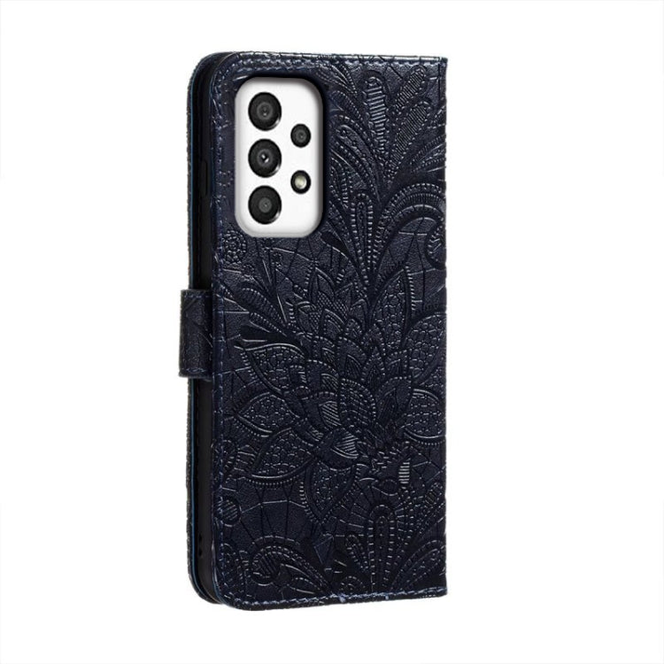 For Samsung Galaxy A34 5G Lace Flower Embossing Flip Leather Phone Case(Dark Blue) - free shipping - PMC TechLife - Order now!