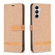 For Samsung Galaxy M14 5G Color Block Denim Texture Leather Phone Case(Brown) - free shipping - PMC TechLife - Order now!
