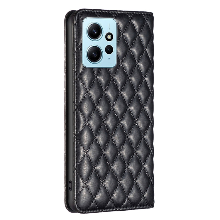 For Xiaomi Redmi Note 12 4G Global Diamond Lattice Magnetic Leather Flip Phone Case(Black)