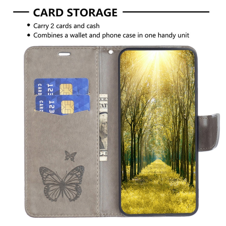 For Xiaomi Redmi Note 12 4G Global Two Butterflies Embossing Leather Phone Case(Grey)