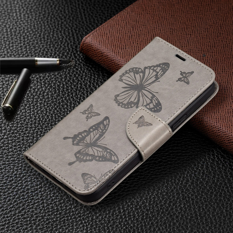For Xiaomi Redmi Note 12 4G Global Two Butterflies Embossing Leather Phone Case(Grey)
